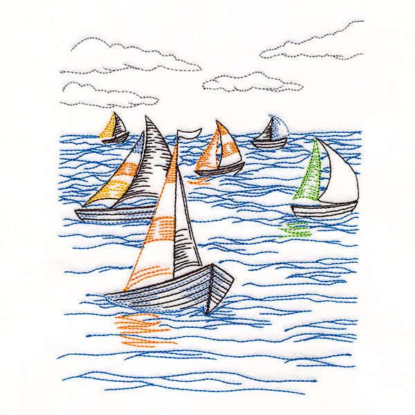Sailboats in the Regatta Oceanside Etching Scene