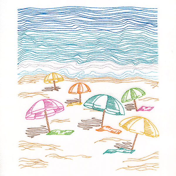Umbrellas at the Beach Oceanside Etching Scene