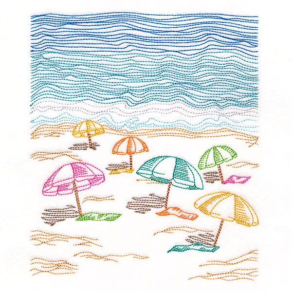Umbrellas at the Beach Oceanside Etching Scene