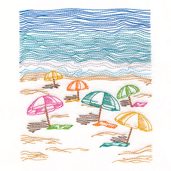 Umbrellas at the Beach Oceanside Etching Scene