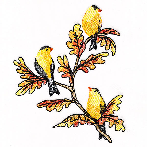 Goldfinches on Autumn Oak Branches Trio