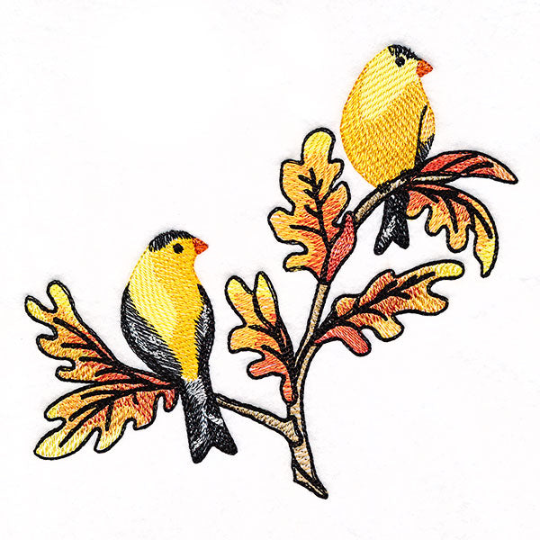Goldfinches on Autumn Oak Branches