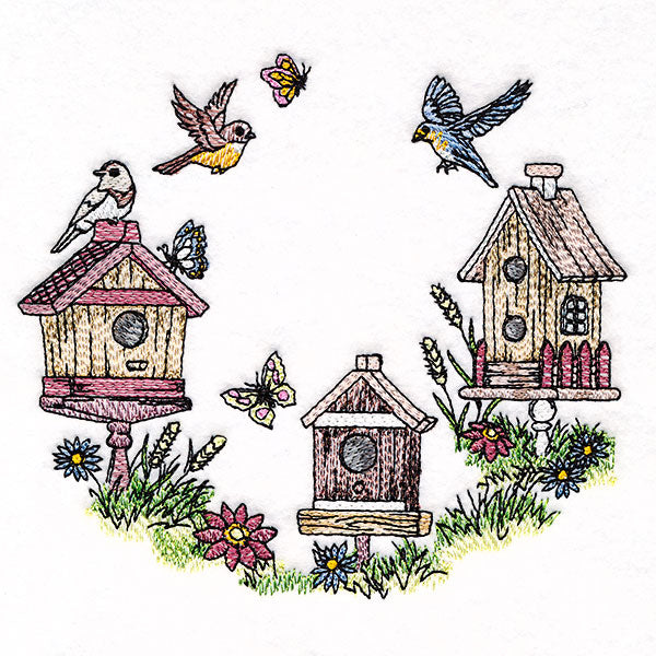 Birdhouse Block Party Wreath