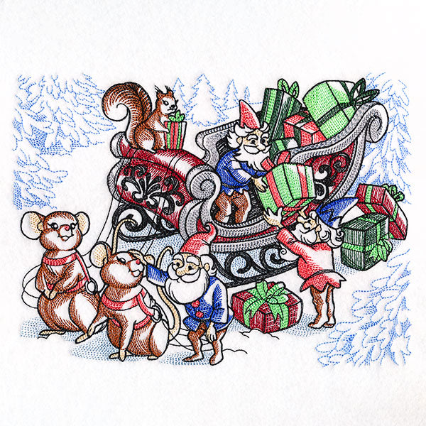 Christmas Mice & Gnomes Sleigh Team Scene