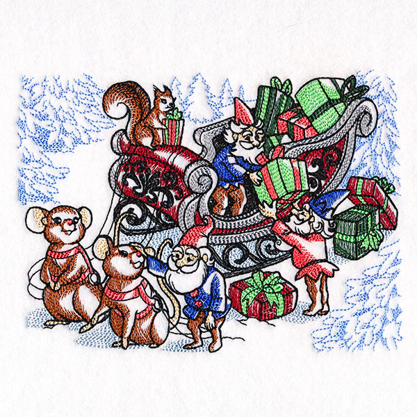 Christmas Mice & Gnomes Sleigh Team Scene