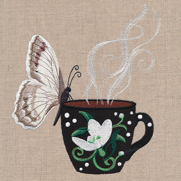 Winter Coffee Break Checkered White Butterfly
