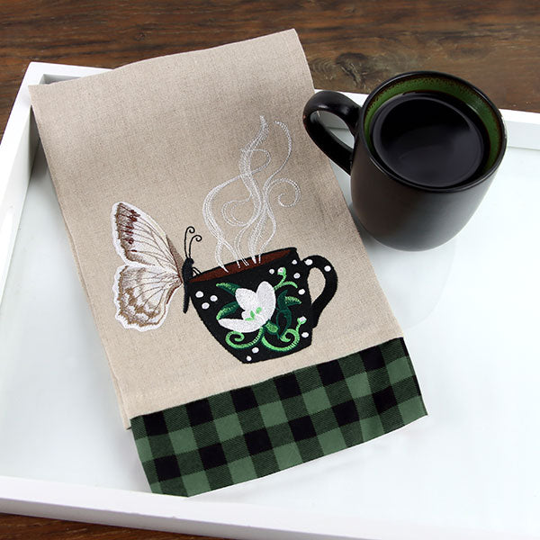 Winter Coffee Break Checkered White Butterfly