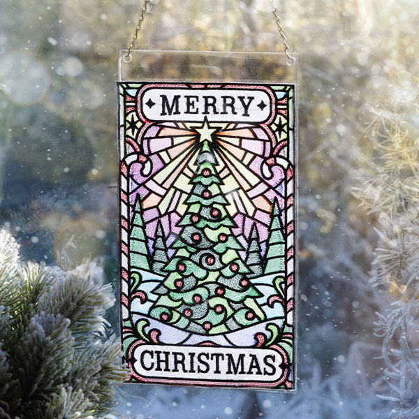 Merry Christmas Tree Stained Glass Sign