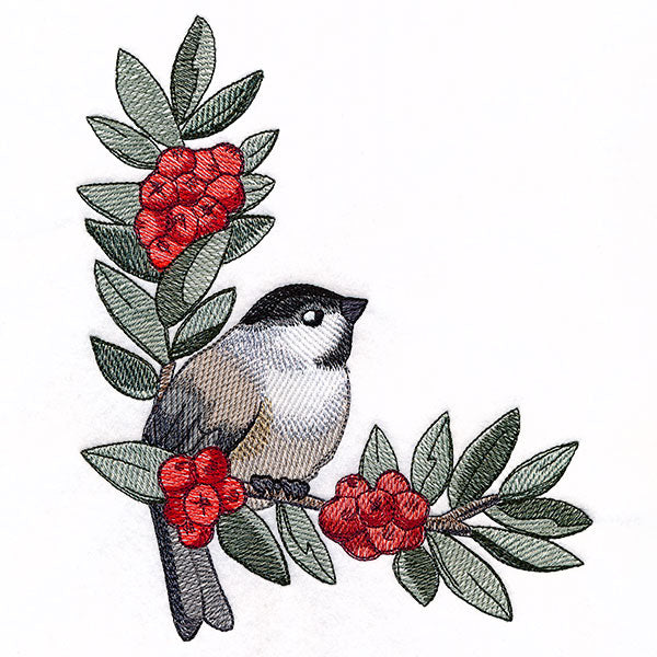 Chickadee with Winter Berries Corner (Left)