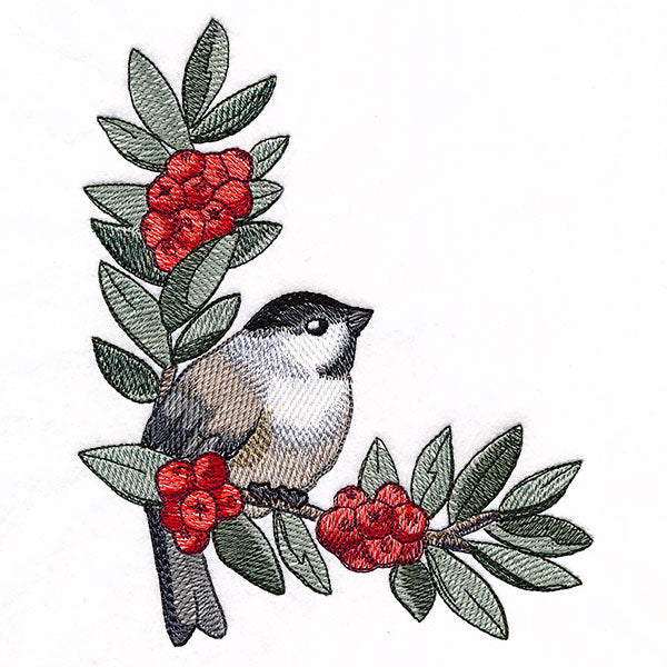 Chickadee with Winter Berries Corner (Left)