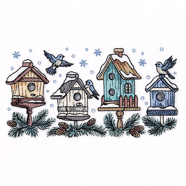 Winter Birdhouse Block Party Border