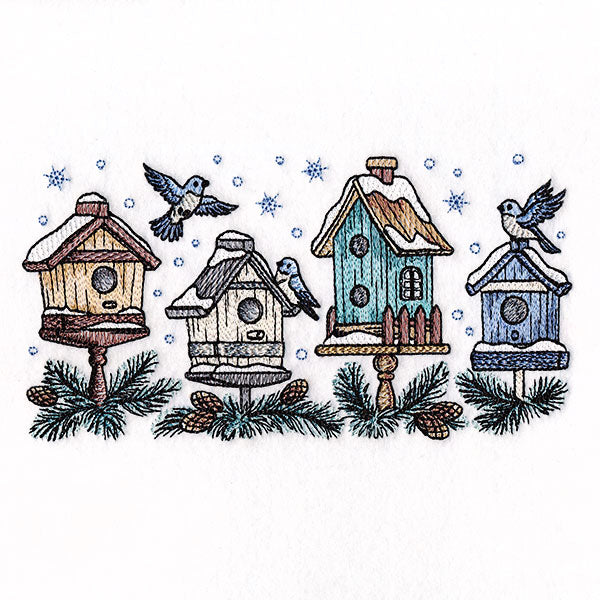 Winter Birdhouse Block Party Border