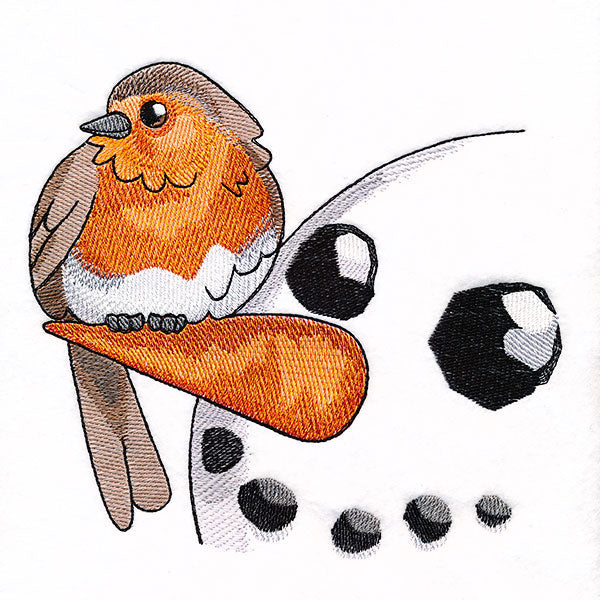 Sweet Peeking Snowman with European Robin