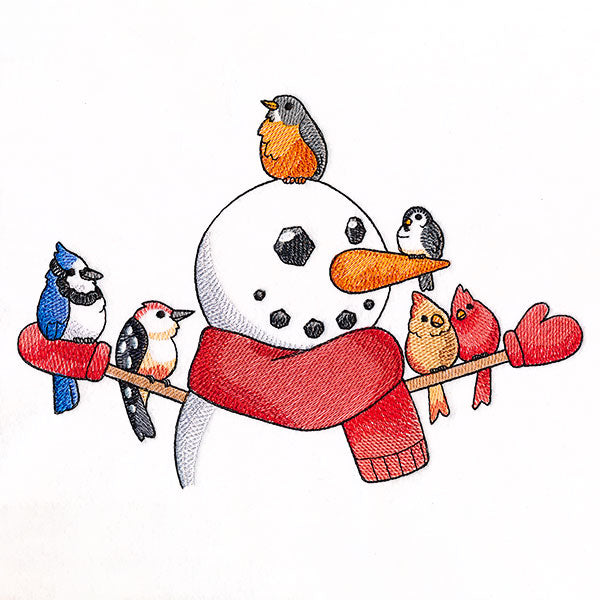 Sweet Snowman with Bird Friends