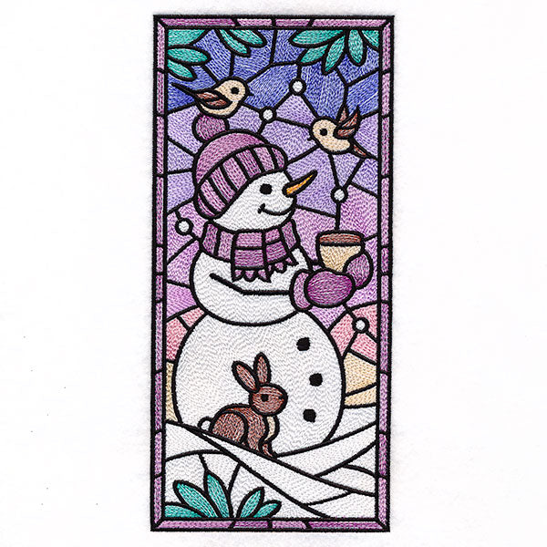 Woodland Snowman Stained Glass Panel 1