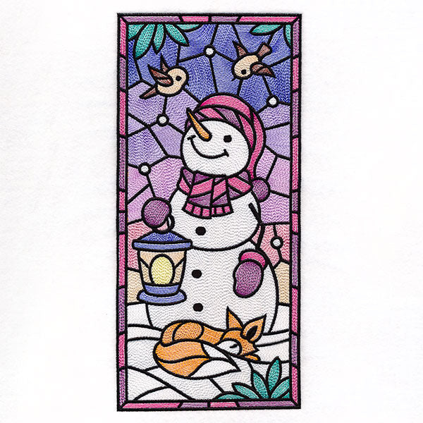Woodland Snowman Stained Glass Panel 2