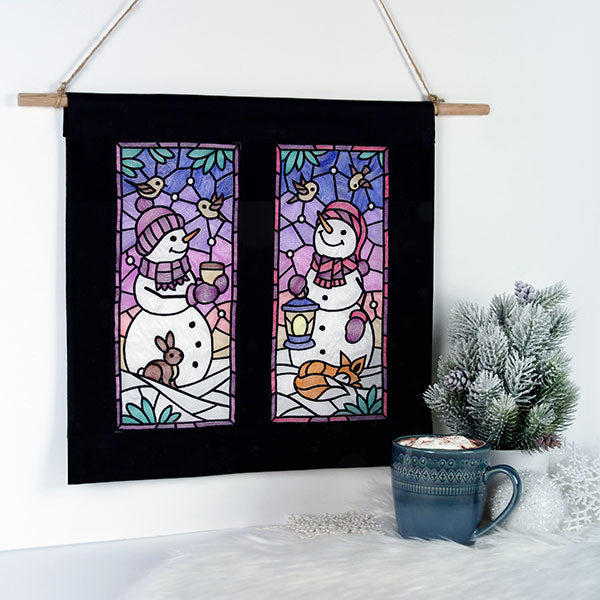 Woodland Snowman Stained Glass Panel 2