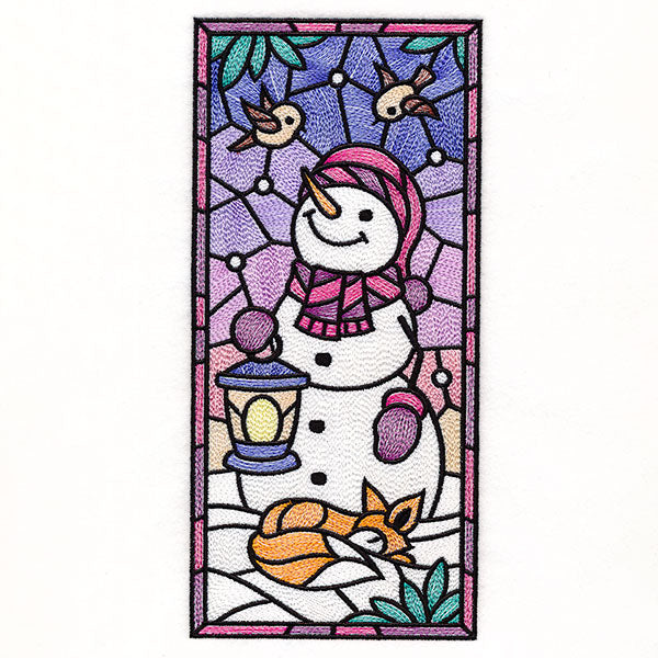 Woodland Snowman Stained Glass Panel 2