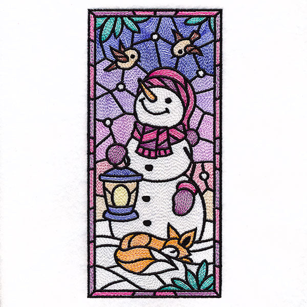 Woodland Snowman Stained Glass Panel 2