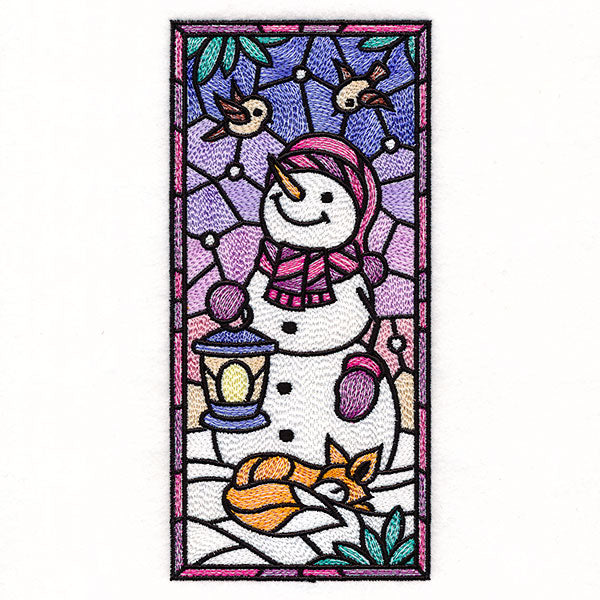 Woodland Snowman Stained Glass Panel 2