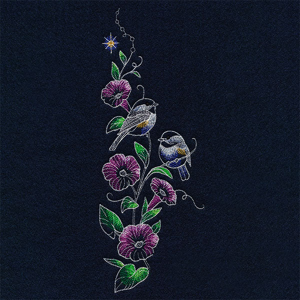 Midnight Garden Morning Glories & Chickadees Feature