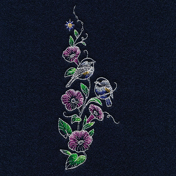 Midnight Garden Morning Glories & Chickadees Feature