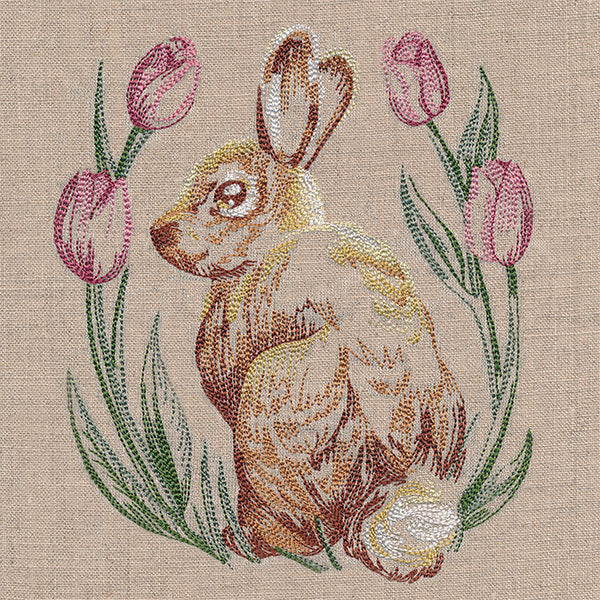 Spring Bunny in Tulips