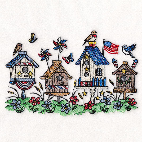 Americana Birdhouse Block Party Border