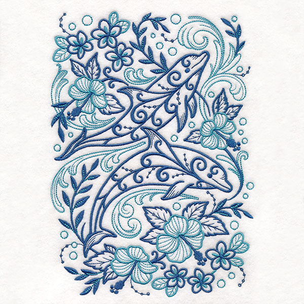 Tropical Doodle Dolphin and Hibiscus
