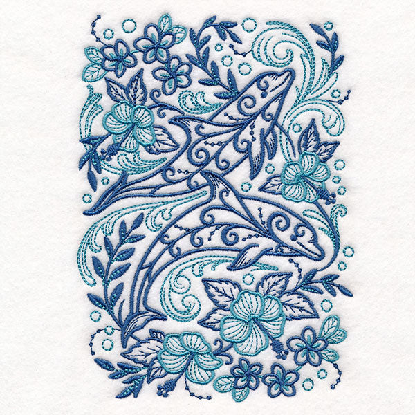Tropical Doodle Dolphin and Hibiscus