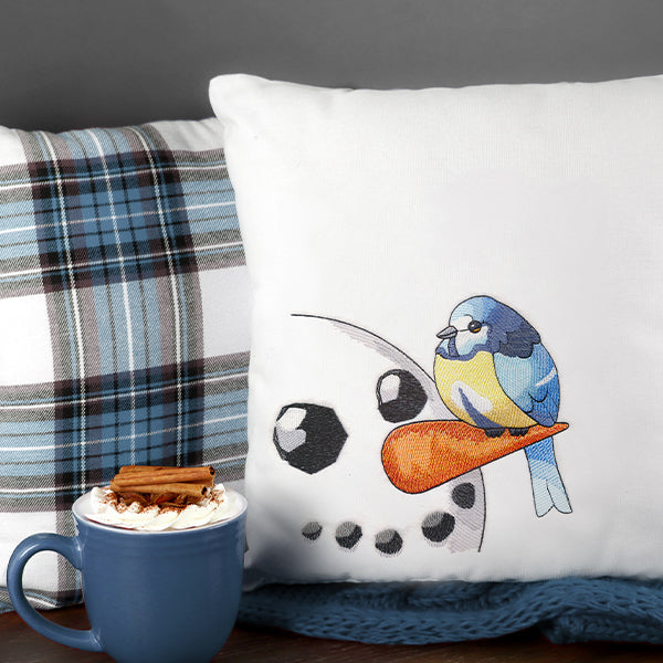 Sweet Peeking Snowman with Blue Tit