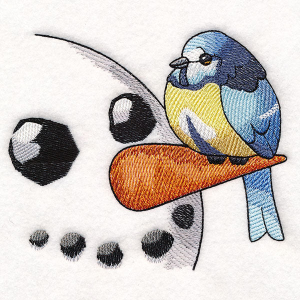 Sweet Peeking Snowman with Blue Tit