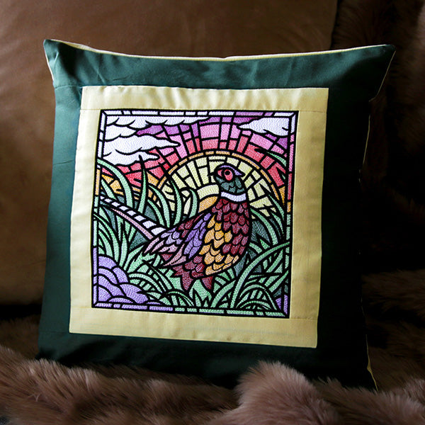 Autumn Sunrise Pheasant Stained Glass Square