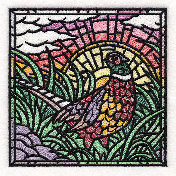 Autumn Sunrise Pheasant Stained Glass Square