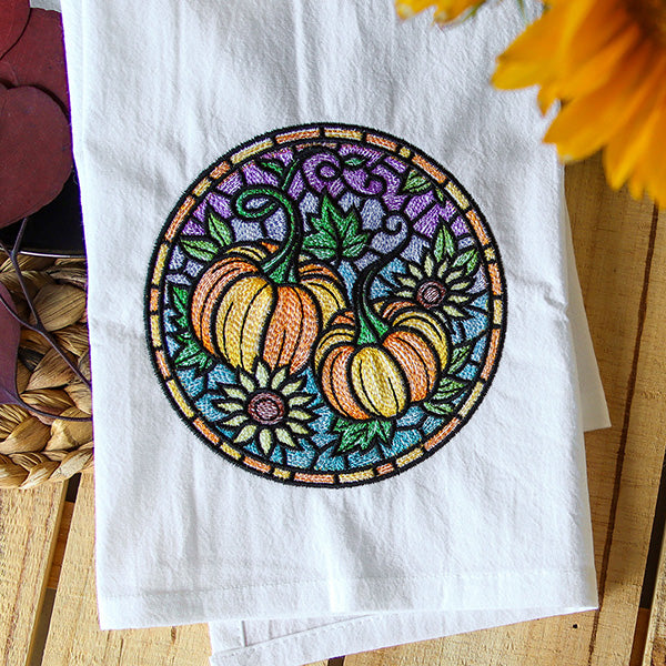 Stained Glass Autumn Pumpkins Circle