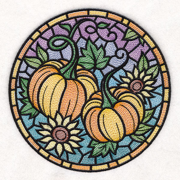 Stained Glass Autumn Pumpkins Circle
