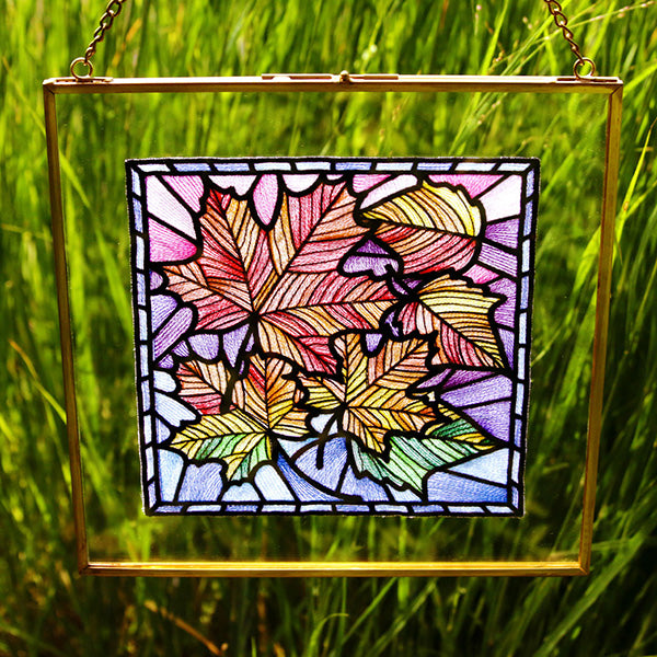 Ombre Autumn Leaves Stained Glass Square