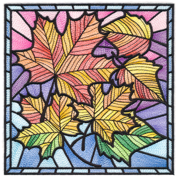 Ombre Autumn Leaves Stained Glass Square