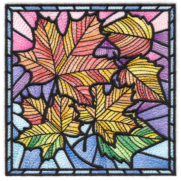 Ombre Autumn Leaves Stained Glass Square