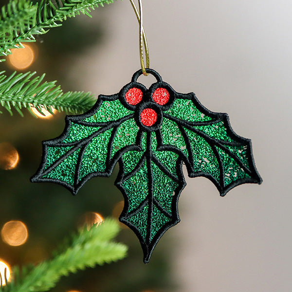 Christmas Charms Ornament - Holly & Berries (Lace)