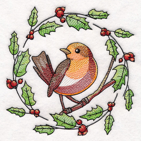 European Robin & Holly Wreath