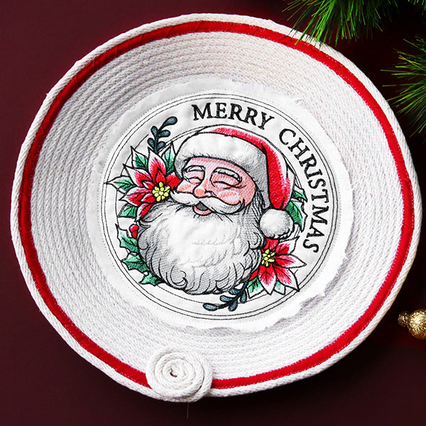 Merry Christmas Santa with Poinsettias Stamp