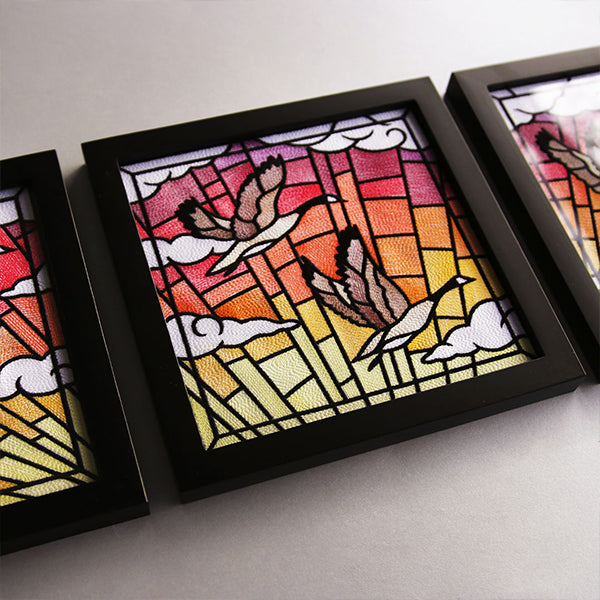 Stained Glass Geese in Flight Square 2