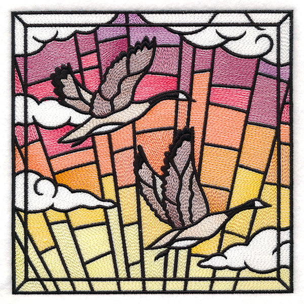 Stained Glass Geese in Flight Square 2