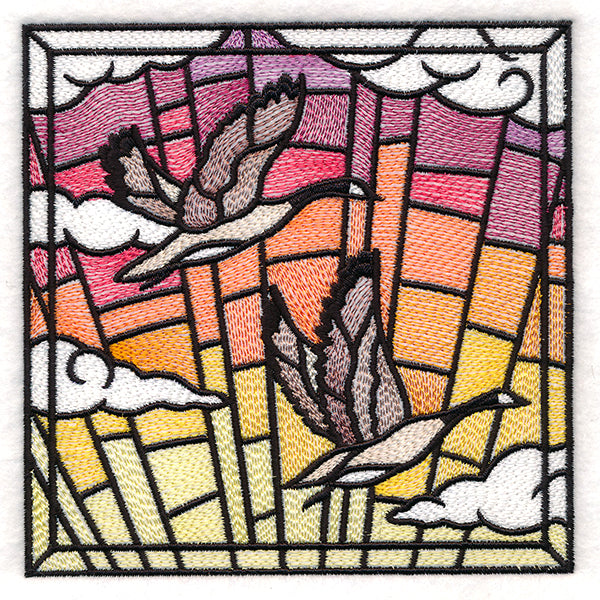 Stained Glass Geese in Flight Square 2