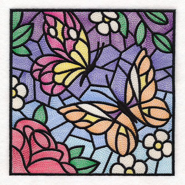 Stained Glass Butterfly Garden Square 1