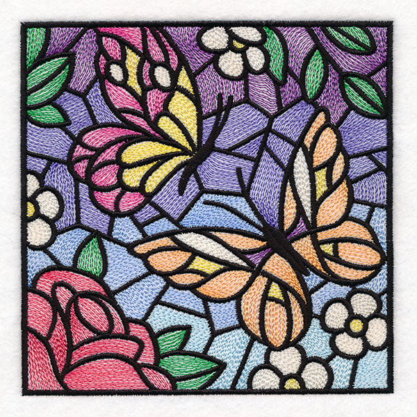 Stained Glass Butterfly Garden Square 1