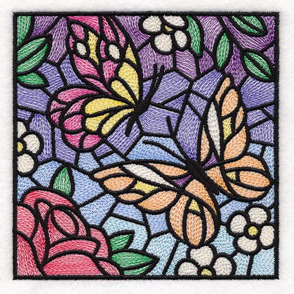 Stained Glass Butterfly Garden Square 1
