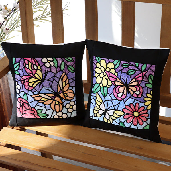 Stained Glass Butterfly Garden Square 1