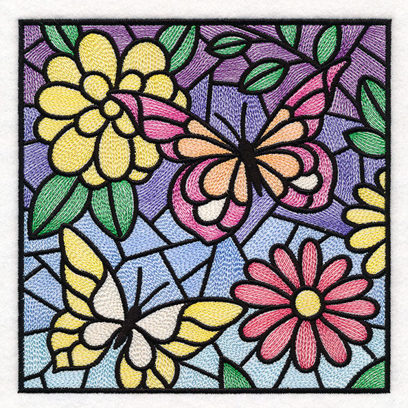 Stained Glass Butterfly Garden Square 2